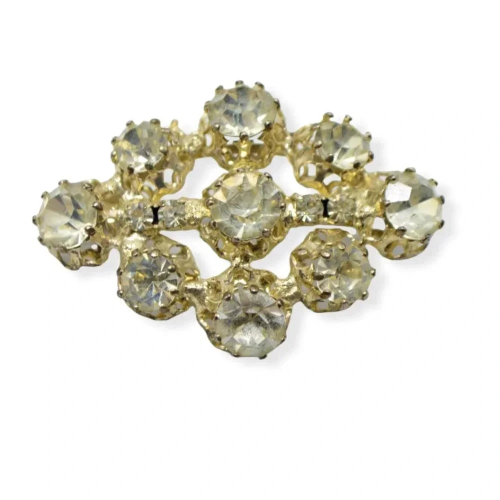 Austrian Clear Glass Rhinestone Art Deco Style Silver Tone Vintage Brooch